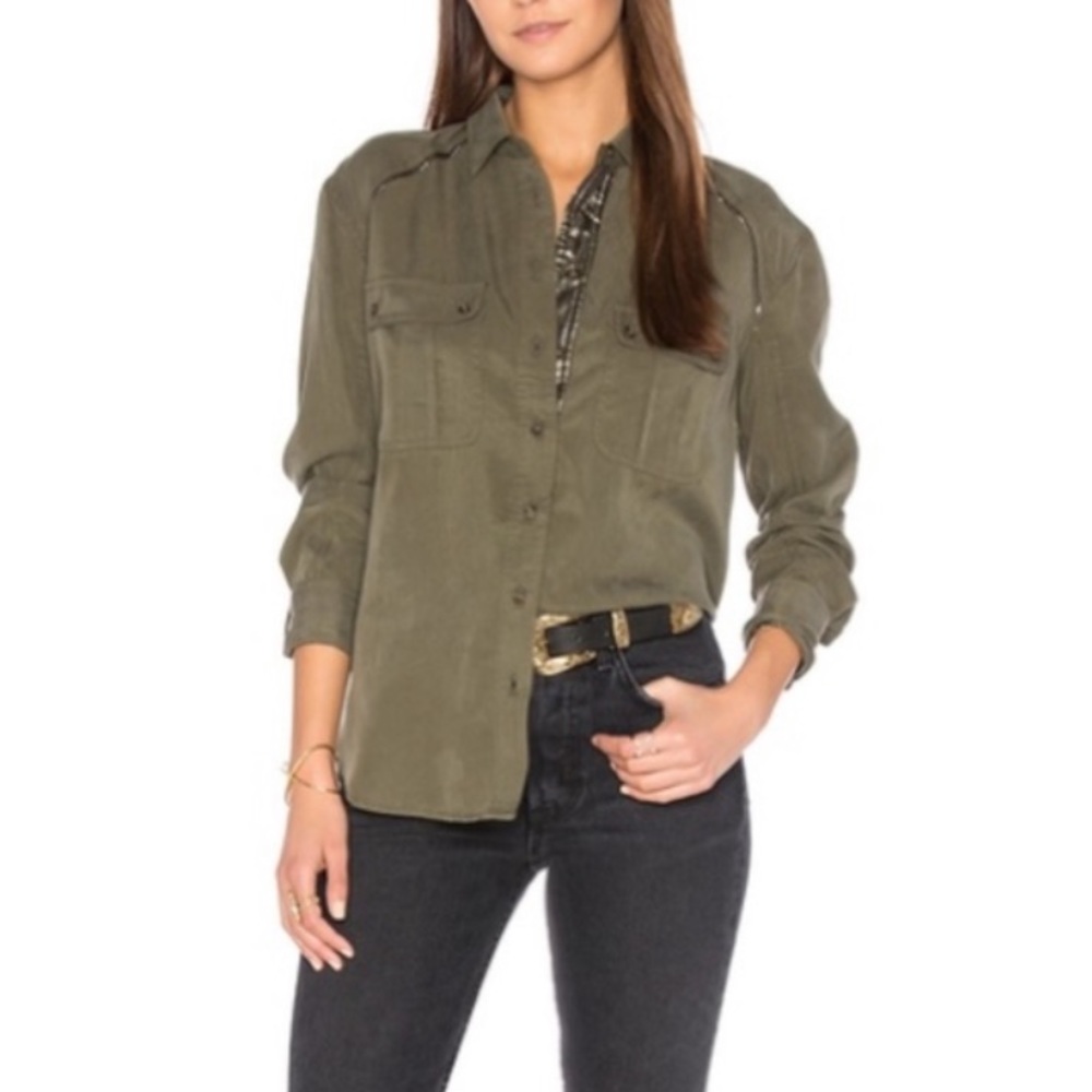 Off Campus Button Down Olive Shirt - image 1